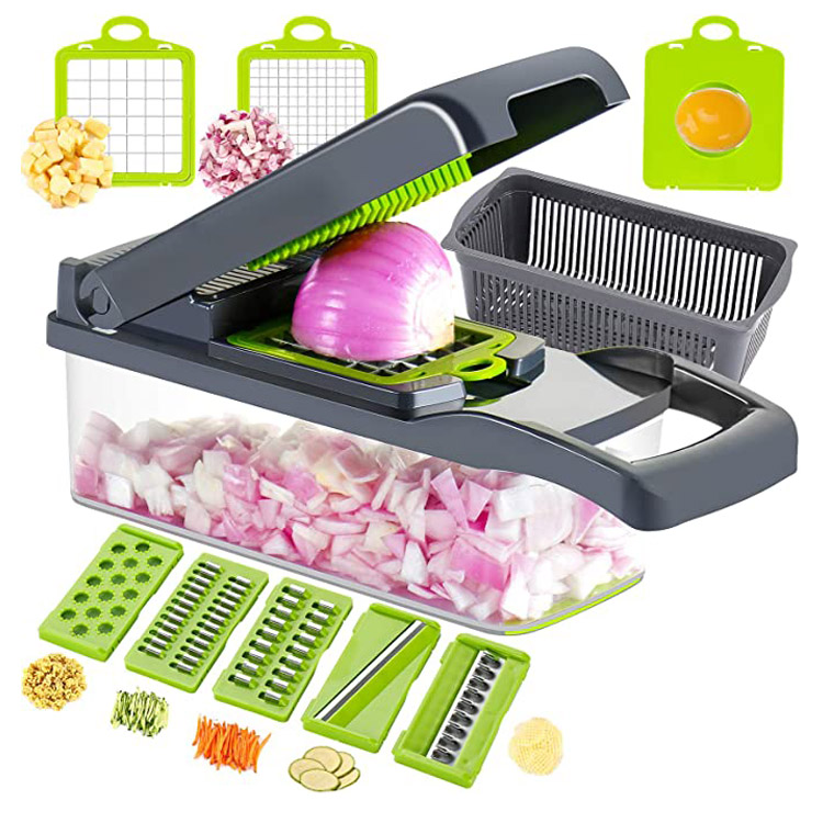 ເຄື່ອງຊອຍຜັກ 12 ໃນ 1 Multifunctional Basket Slicer