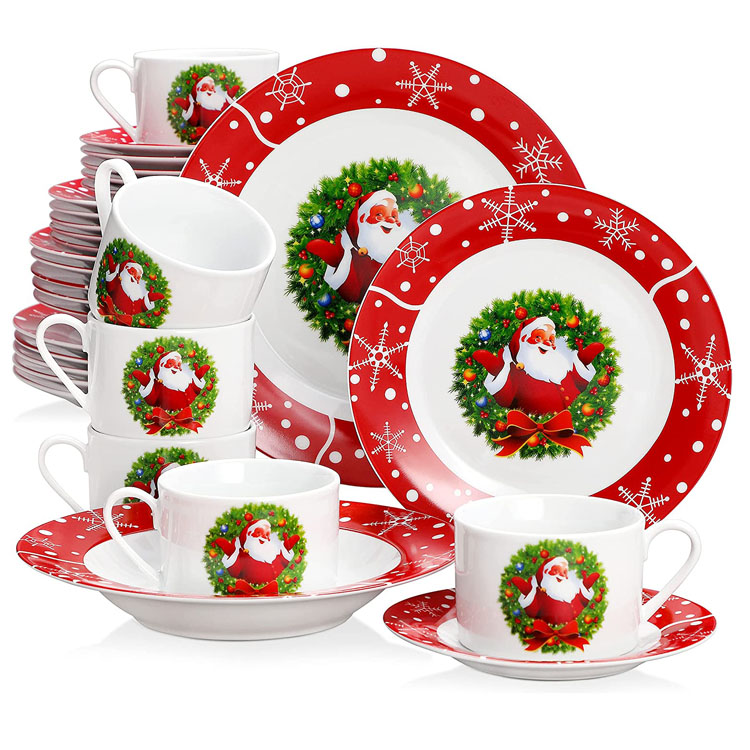 30PCS Santa Claus Ceramic Dinnerware Set