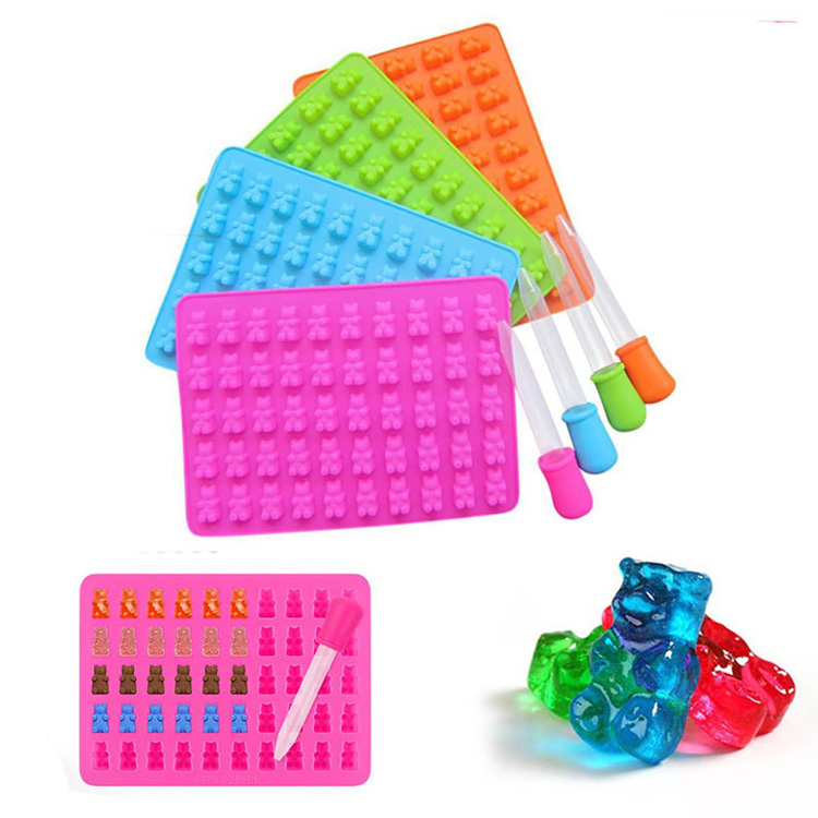 50 Cavities Ice Cube Tray Gummy Bear Candy Molds Silicone