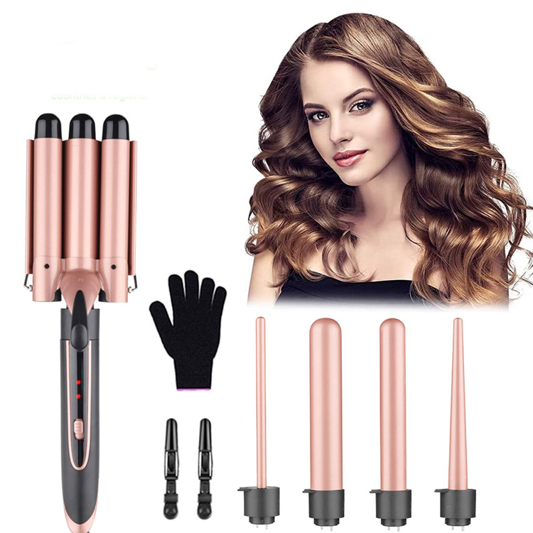 ຊຸດ curler ຜົມແບບມືອາຊີບ 5 ໃນ 1 Curling Iron Wand Set