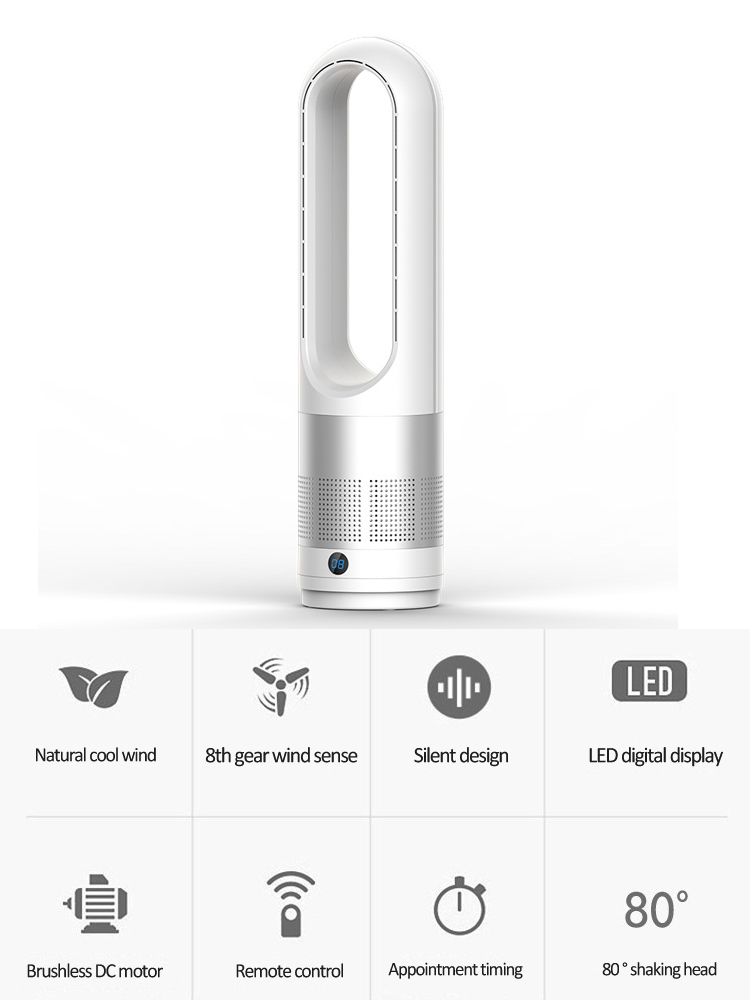 Movable Air Circulation ພັດລົມ Bladeless ມີການຄວບຄຸມໄລຍະໄກ