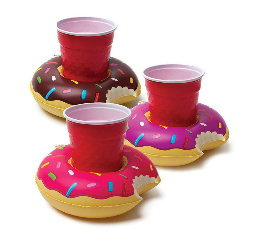 ເຄື່ອງເຮັດນ້ ຳ ເຂົ້າ ໜົມ ដូ Donut PVC Floating Inflatable Donut Cup Holdings