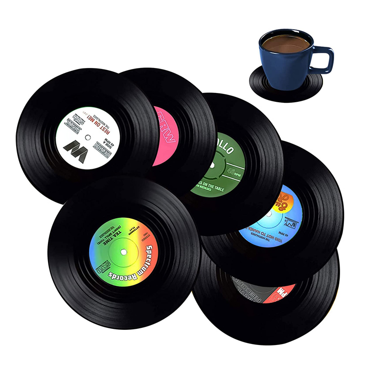 ຊຸດຂອງ 12 Retro Vintage Vinyl Record Coasters ສໍາລັບເຄື່ອງດື່ມ