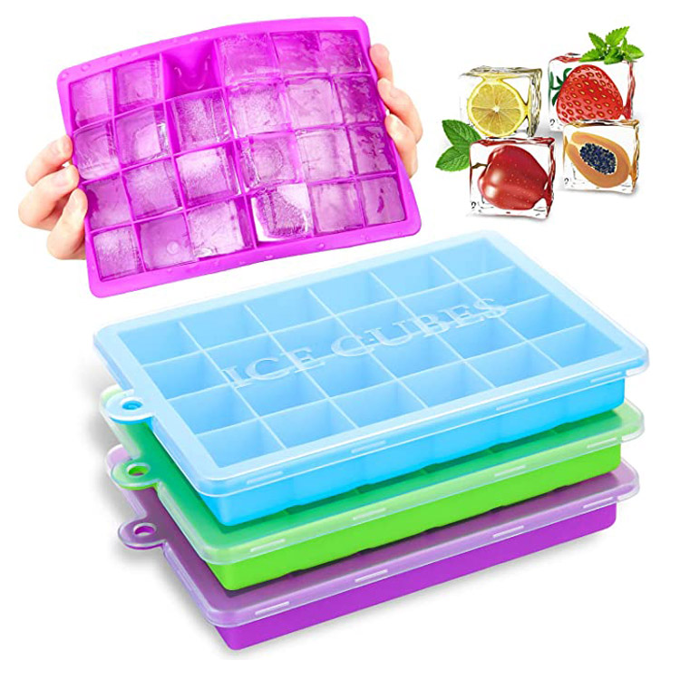 24 Cavities Silicone Ice Cube Trays with Lids